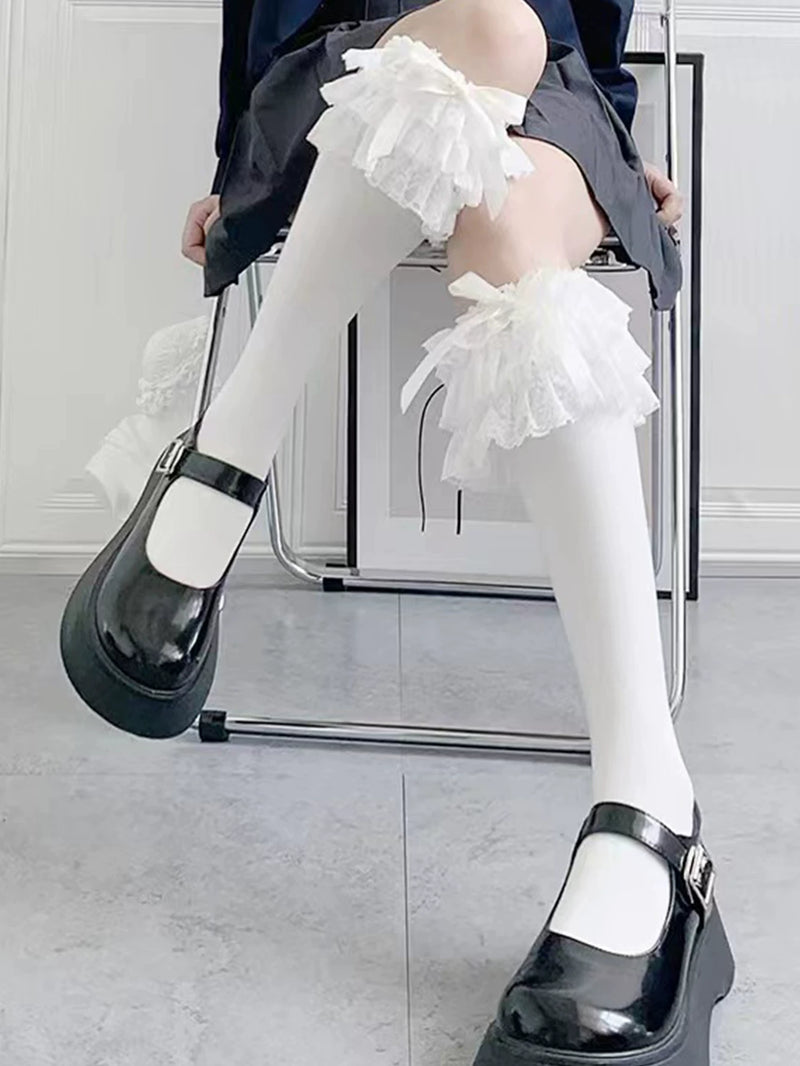 Fantasy Doll - Lace Ruffle Bow - Lace Ruffle Socks with Oversized Cuffs