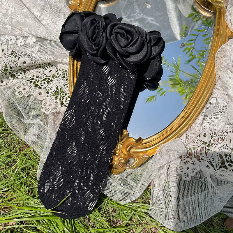 Sock Noble - Camellia Lace - Slouchy Mid-Calf Socks with Flower Cuffs