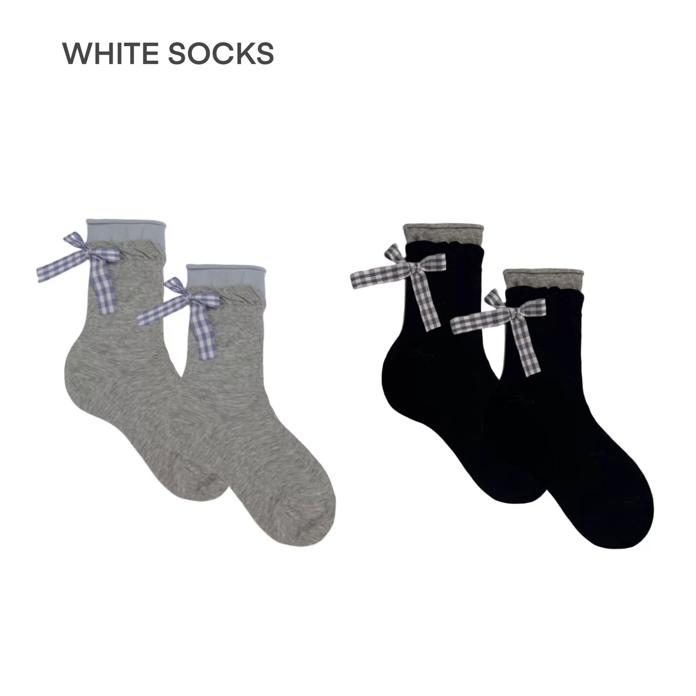 White Socks - Ballet Bow - Mesh Mid-Calf Socks with Bow Detail
