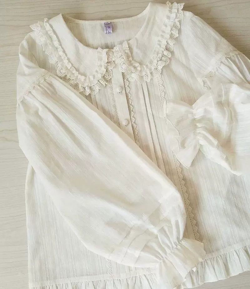 Sweetheart Dream Machine - Orchid Lane - Long-Sleeve Blouse with Lace Peter Pan Collar