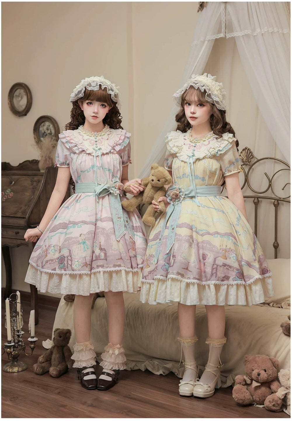 With PUJI - Brown Dollhouse SP - Kawaii Lolita Dollhouse Printed OP Dress with Embroidery