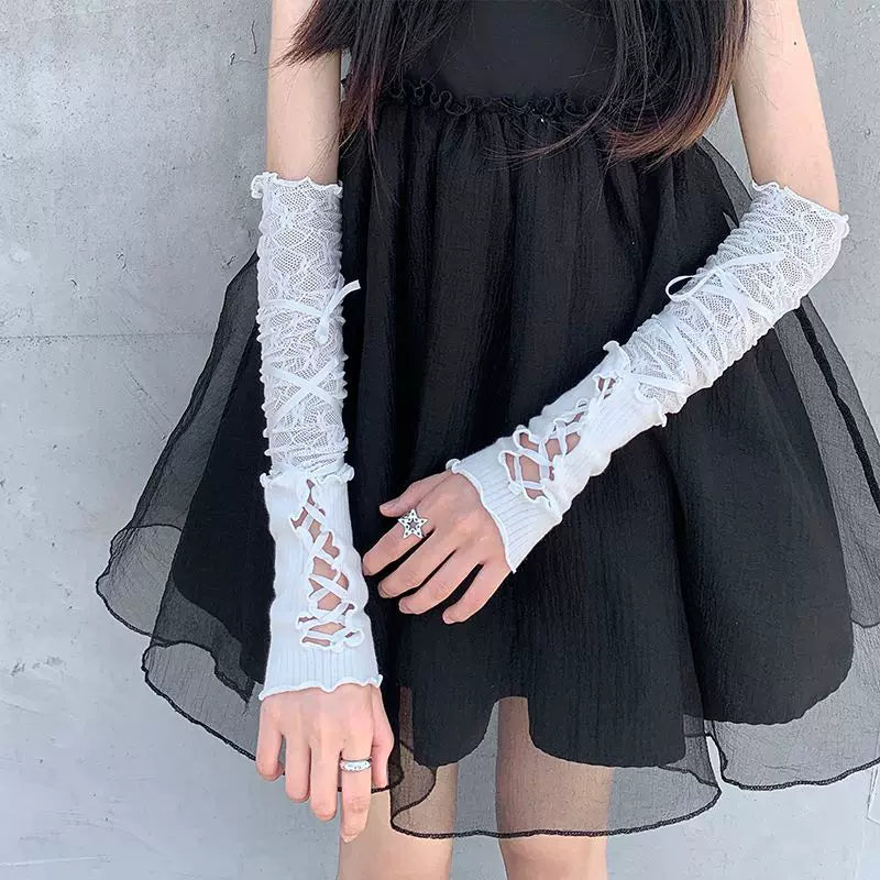 Independent Brand - Lace Arm Sleeves - Arm sleeves or gloves with lace and criss-cross ties