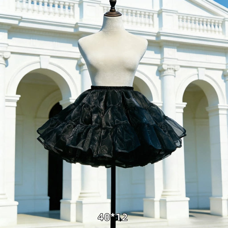 Floral Celebration Black Short Hoop-Free Lolita Petticoat — 40 × 12 m Fullness - No Drawstring
