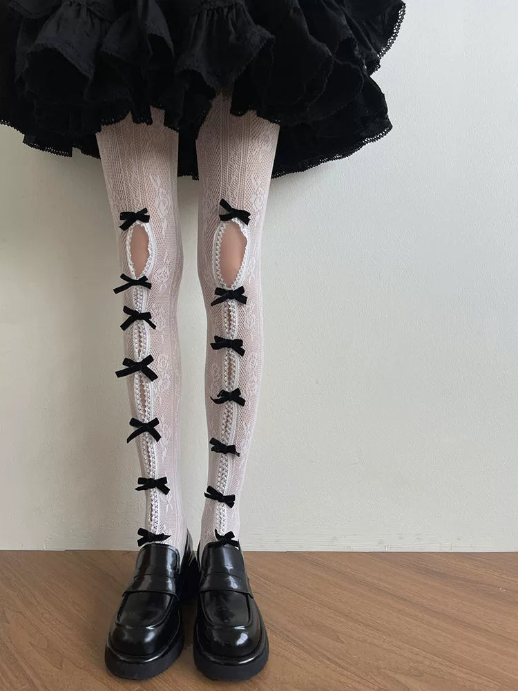 Sock Noble - Bow Lace Cutout - Tights with Openwork Lace Panels