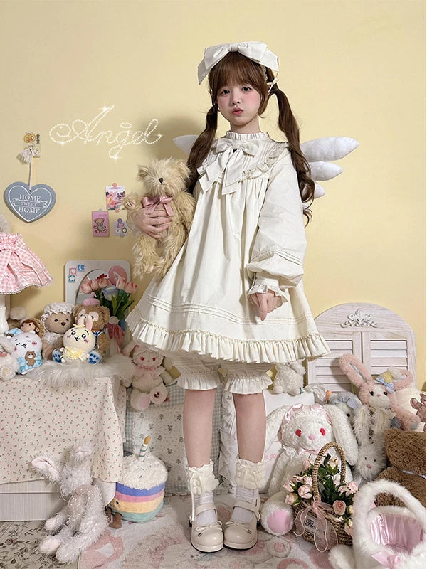 Creamy - Academy - White Blouse Set with a Large Neck Bow