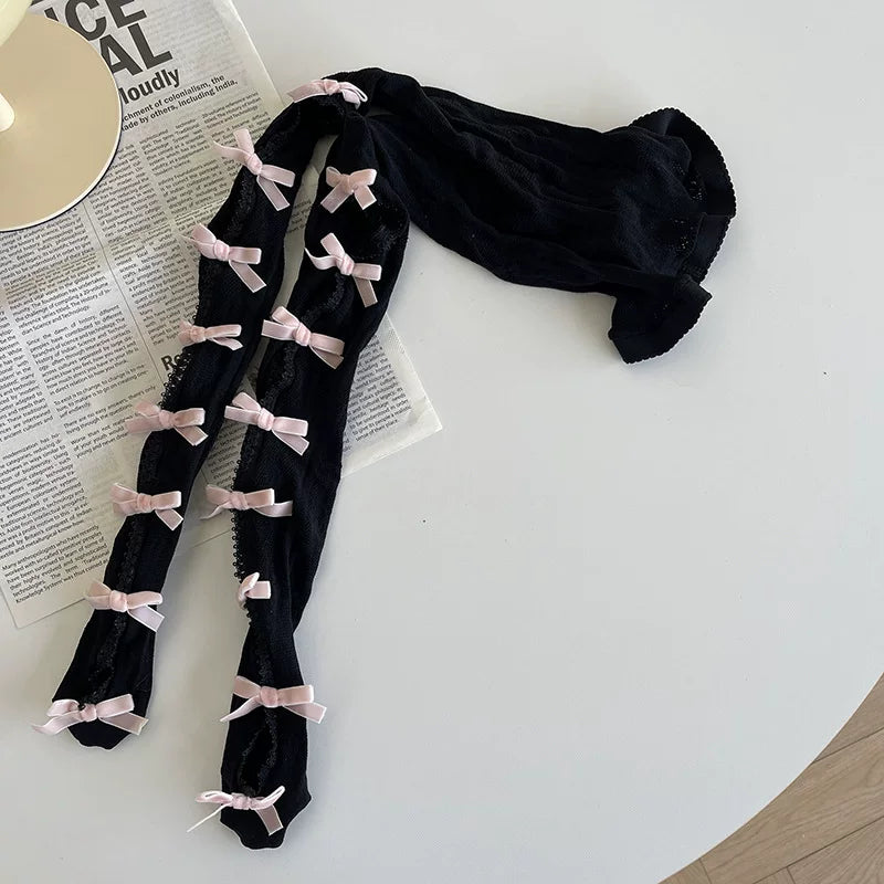 Sock Noble - Bow Lace Cutout - Tights with Openwork Lace Panels