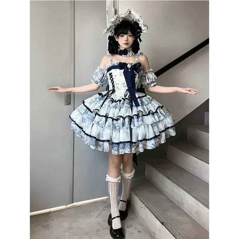 Creamy - Blue Rose Print - 90 cm Dress Set