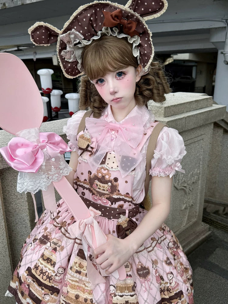 GZYRZ - Little Sheep's Cake Island - Cake-Print Suspender JSK