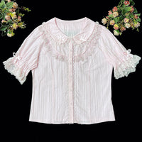 DMFS Lolita - Summer Short Sleeve Cotton Lolita - Blouse Innerwear - S / Pink - Short Sleeve