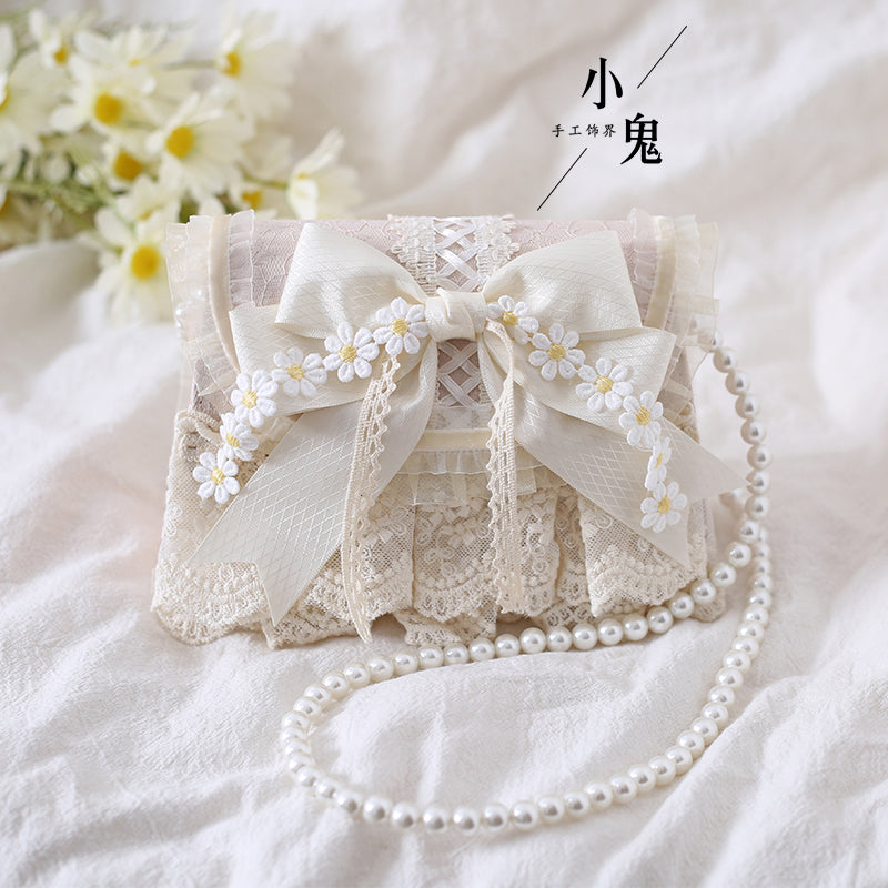 Xiaogui - Elegant Lolita Bag Daisy Pearl - Chain Lace Handbag Bag
