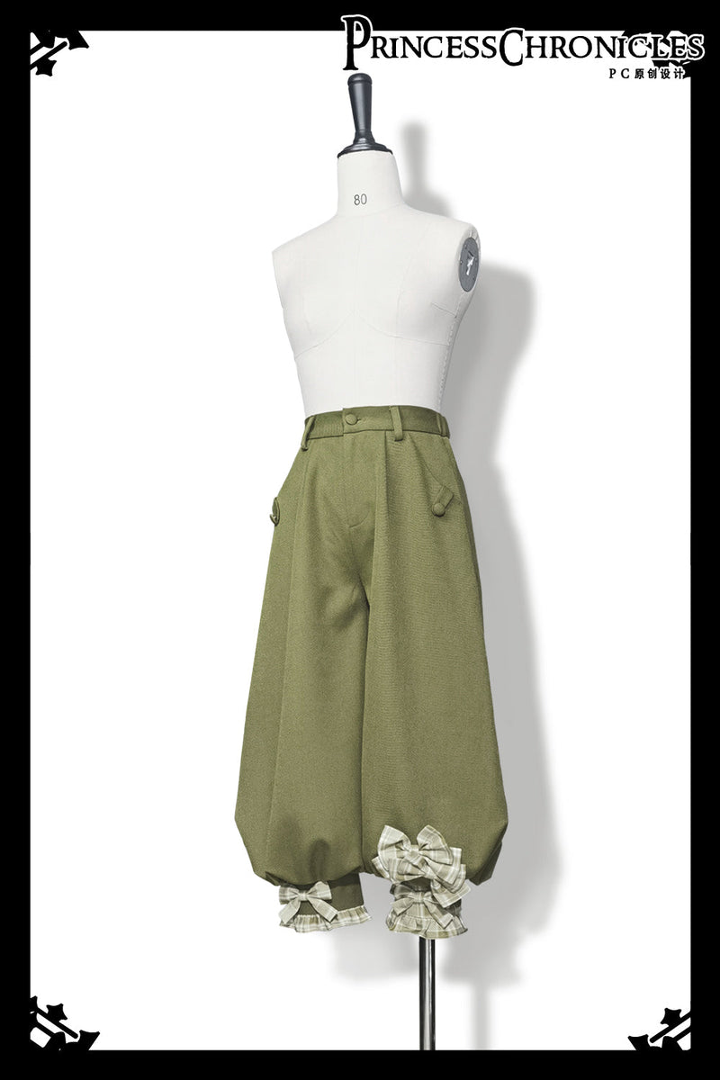 Secret Morning Paper - Ouji Lolita Shirt, Matcha Green Capri Pants S Capri Trousers