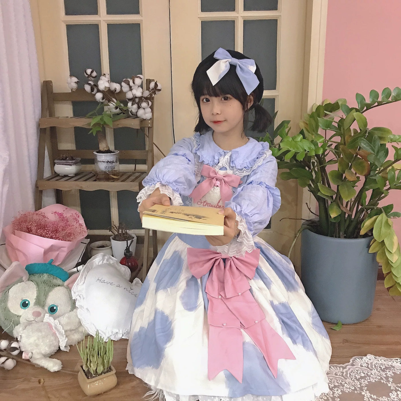 Tata Long Ear - Little Milk Cake Cow Print - JSK dress with a cow-print pattern