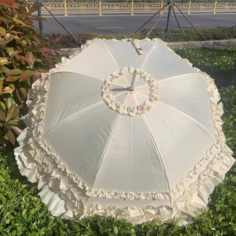 Independent Brand - Bridal Lace Ruffle - Long-handle parasol with layered ruffle trim