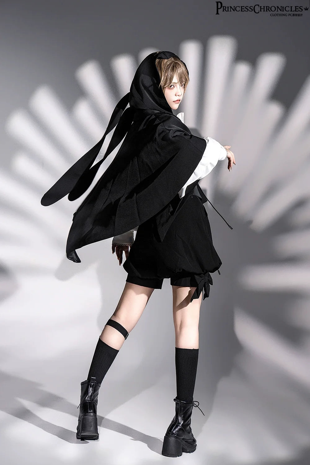 Princess Chronicles - Rabbit Feather - Black Ouji Lolita Vest Shorts Suit Prince Cloak Set