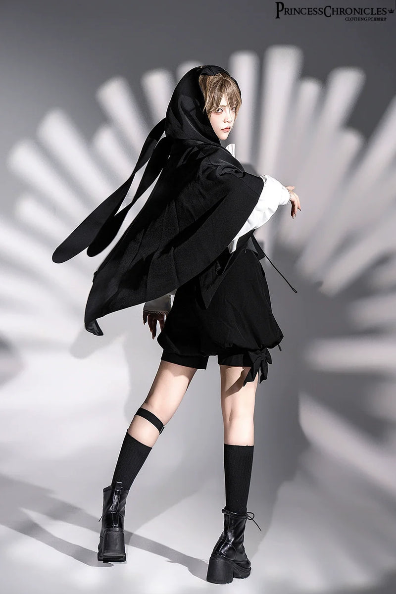 Princess Chronicles - Rabbit Feather - Black Ouji Lolita Vest Shorts Suit Prince Cloak Set