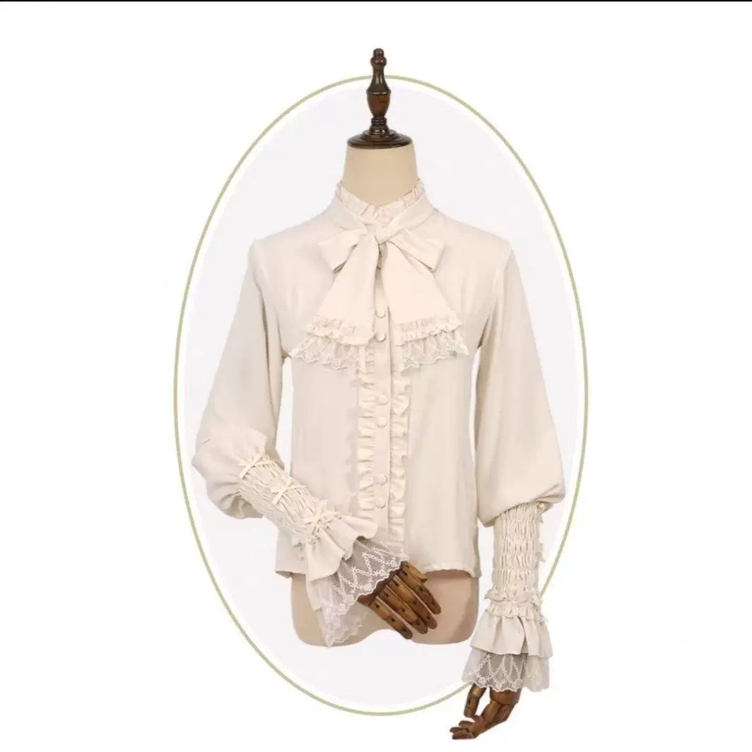 Sweetheart Dream Machine - Four-Colour Floral - Long-Sleeve Blouse with Leg-of-Mutton Sleeves and Bow Tie