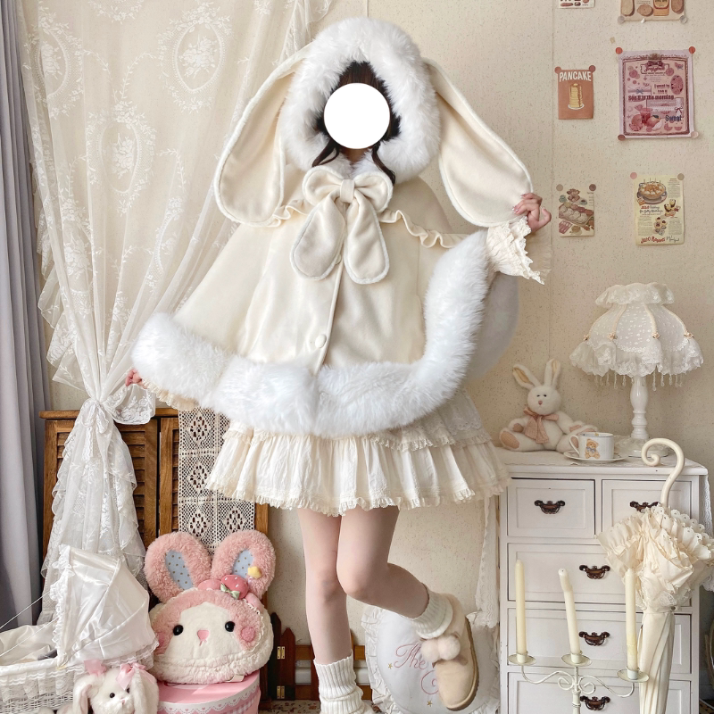 Thousand Wood - Long-Eared Rabbit - Woolen Cape with Bunny-Ear Hood