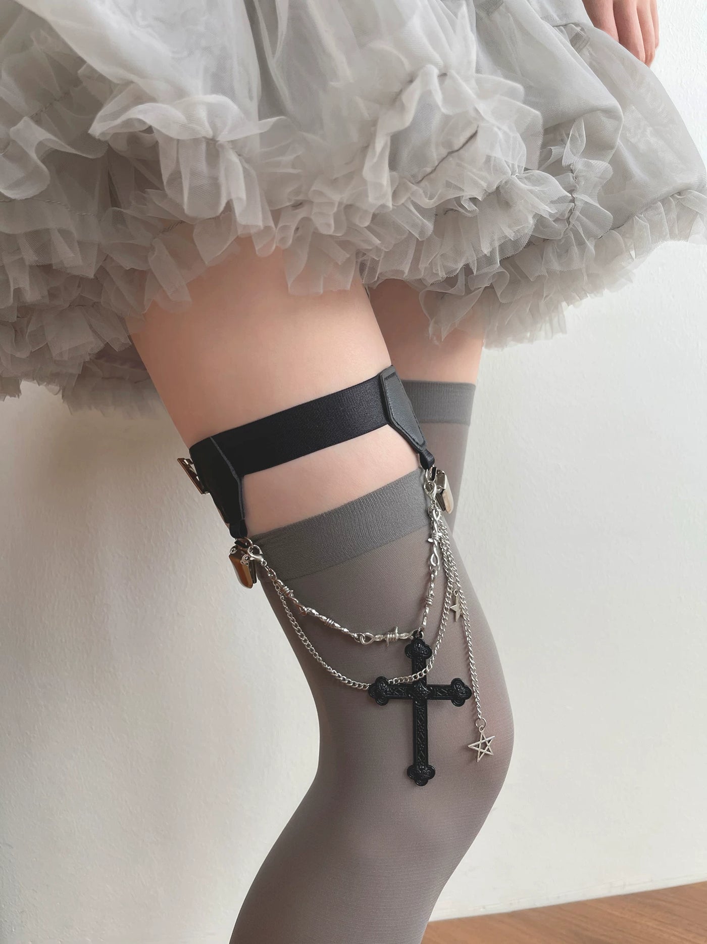 Sock Noble - Cross Charm - Over-the-Knee Socks and Clip Ring Options with Gothic Cross Detail