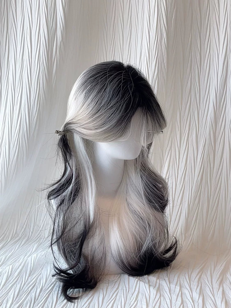Kunkun Fish Ink Between Clouds black-to-white gradient curly wig - view 3