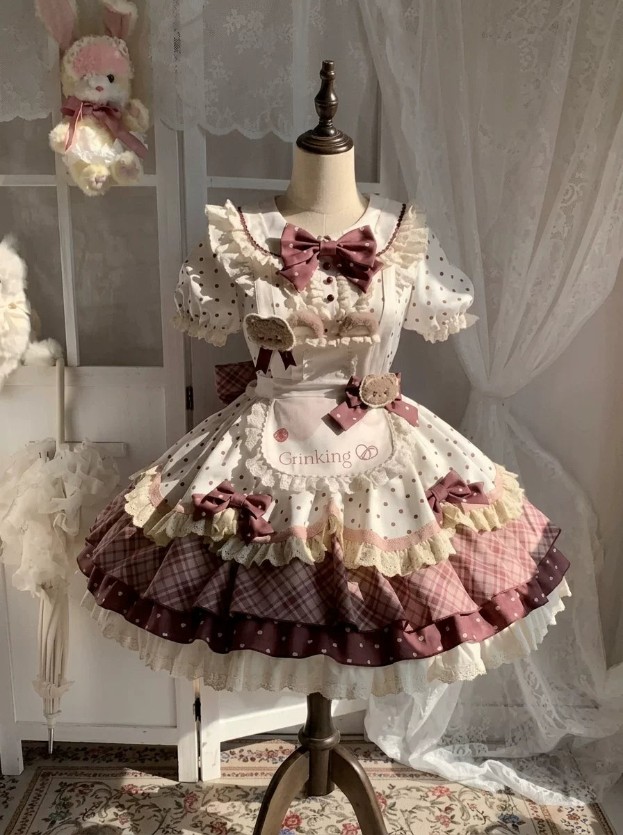 Creamy - Bear Cooking - Apron One-Piece Dress Set with Bear Details