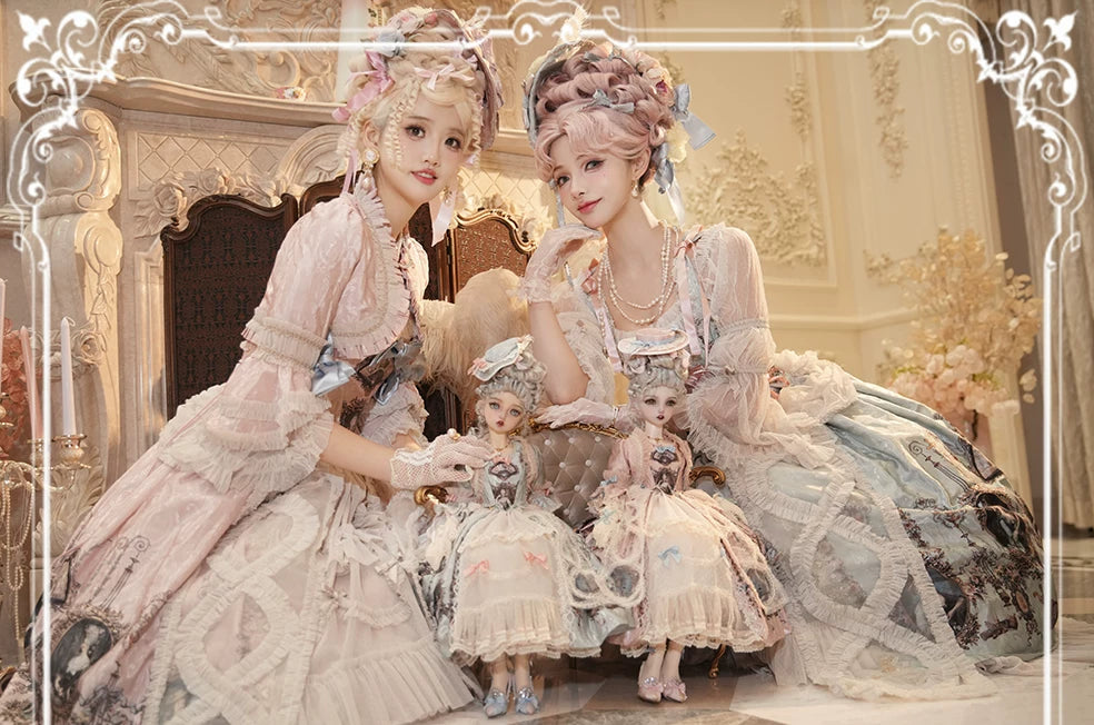 Krad Lanrete - Portrait of Marie SP - Portrait-Print Two-Piece Set with Layered Ruffles and Bow