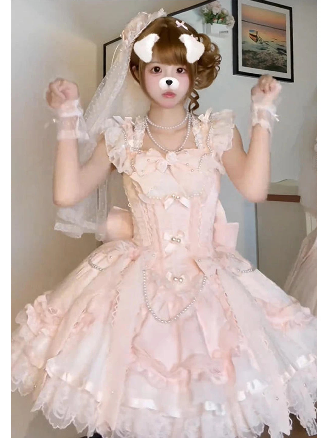 Creamy - Pink Ballet Princess - Pink Lolita dress with a pearl-trimmed ruffle bodice