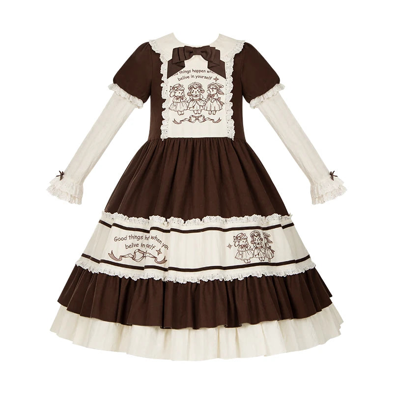 With PUJI - Sugar Frost Tale - Kawaii Lolita OP Button Closure Dress, Lamb & Bunny Embroidery detail view 7