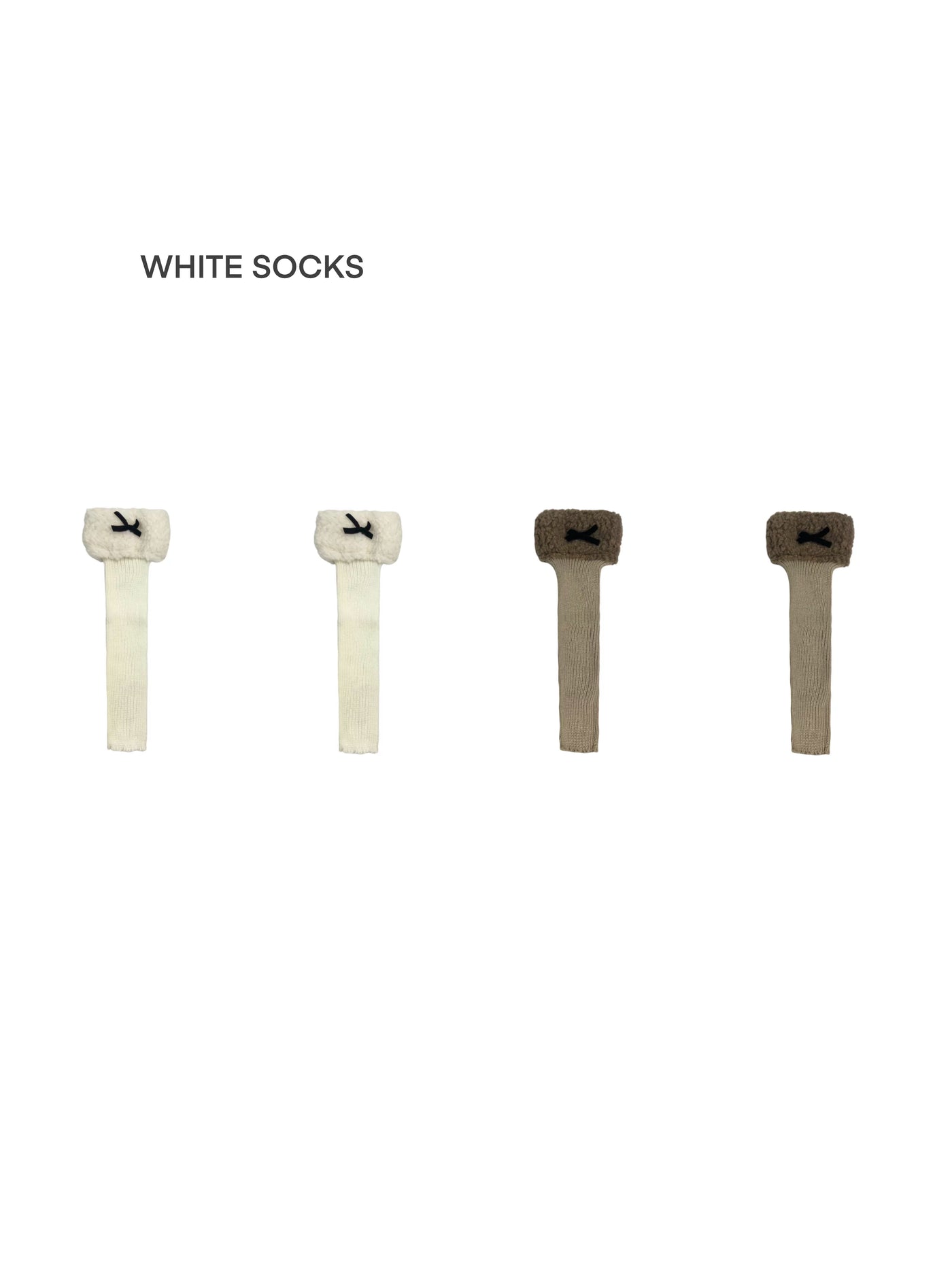 White Socks - Fleece Bow - Stirrup Knit Leg Warmers with Fleece Cuffs
