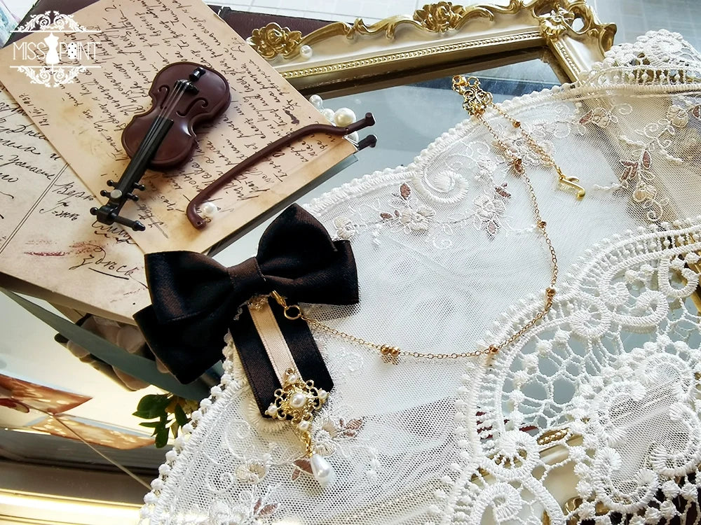 Golden Movement - Lolita Accessory Brooch Bow Tie KC Black Butterfly Bow Chain Brooch