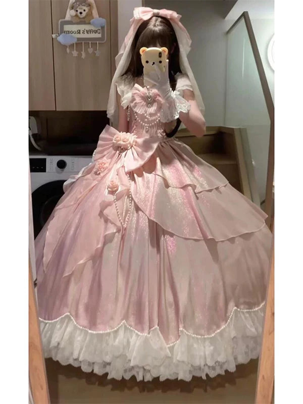 Flora Muse - Pink Lolita Ball Gown - Off-shoulder formal lolita ball