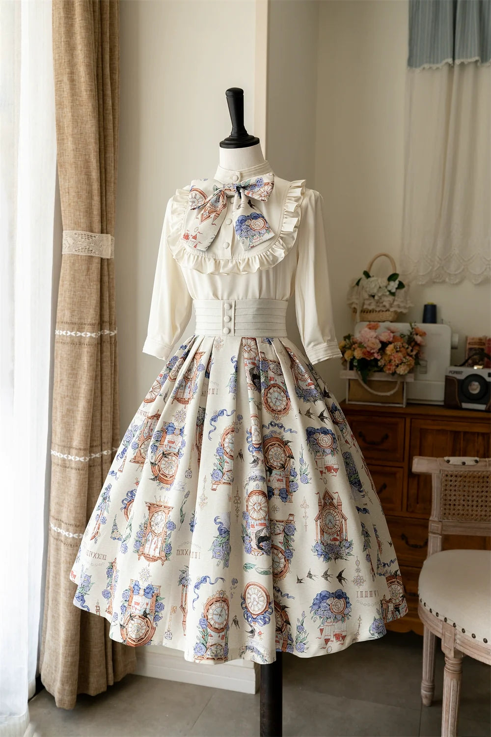 Eternal Echo - Sweet Lolita Skirt Classic Daily Lolita Blouse S Ivory white skirt