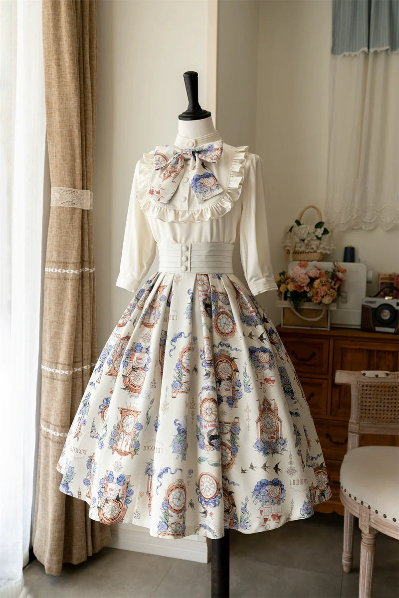 Eternal Echo - Sweet Lolita Skirt Classic Daily Lolita Blouse S Ivory white skirt