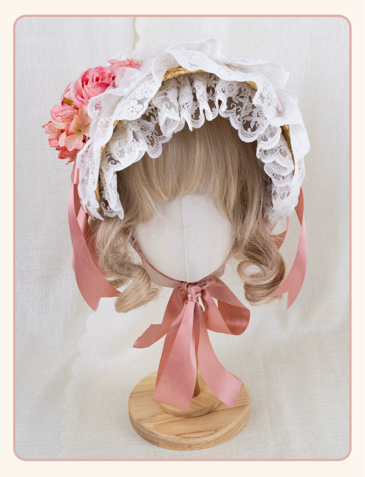 Stardust Rose - Garden Lace Bow - Flat Straw Hat with Lace Trim and Large Bow