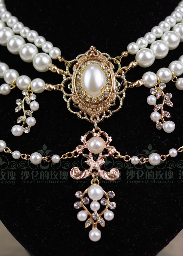 Rose of Sharon - Baroque Layered Pearl Lolita - Necklace Neckwear