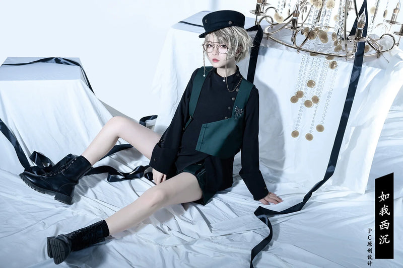 Princess Chronicles - As I Sink West - Retro Ouji Lolita Prince Style Black Blouse