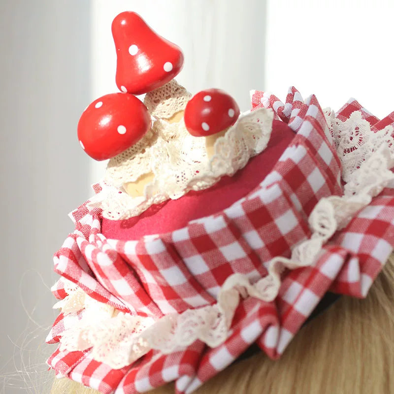 Burgundy Pointed Mushroom Mini Lolita Hat — additional product view