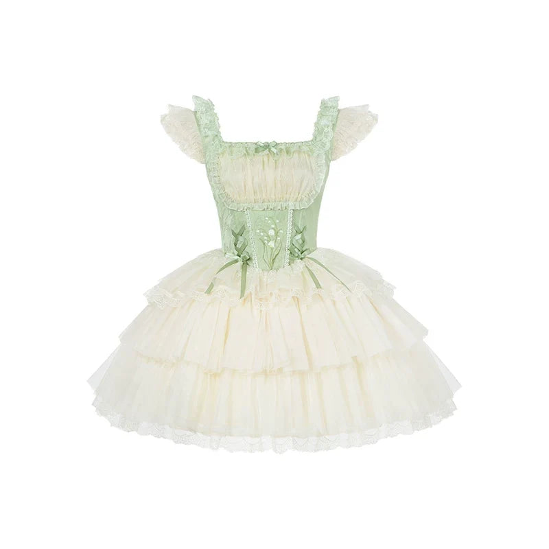 Lily of the Valley Whisper - Embroidered Classic Lolita Corset JSK Dress (L M S) 44935:829049