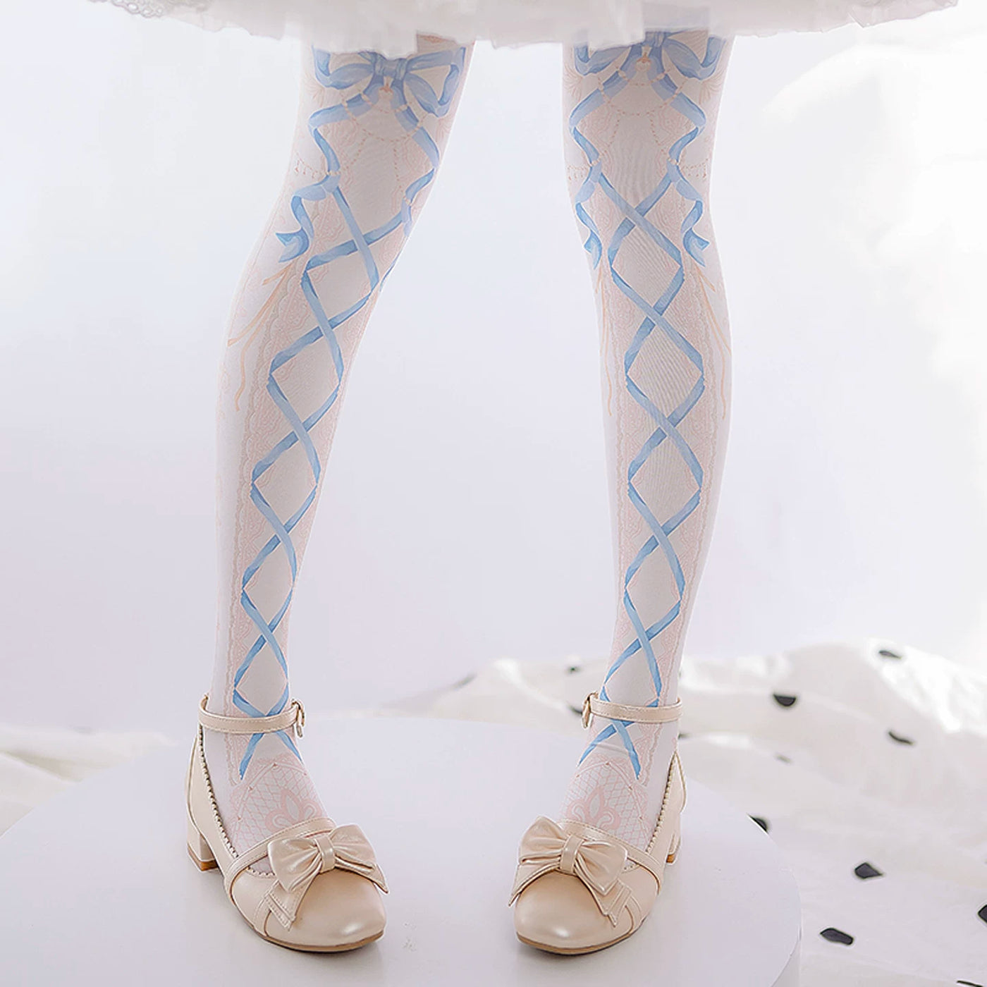 roji roji - Love and Vows - 120D Velvet Ribbon-Lattice Tights