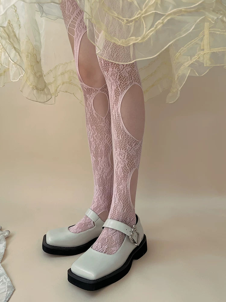 Sock Noble - Y2K Distressed Lace - Cutout Tights with Openwork Panels