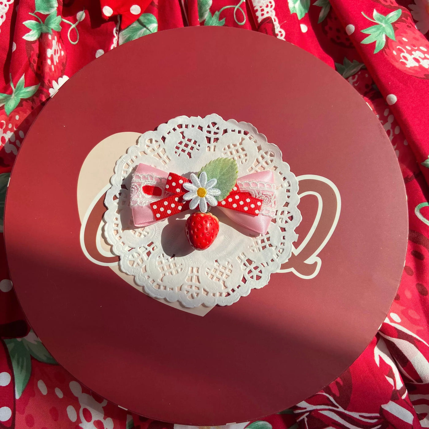 Bear doll - Strawberry Series - Strawberry Top Hat or Side Hair Clip with Layered Bows
