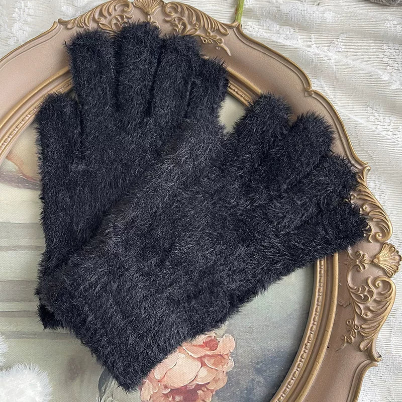 Sock Noble - Pearl & Rhinestone - Fuzzy Five-Finger Gloves with Novelty Detail Options