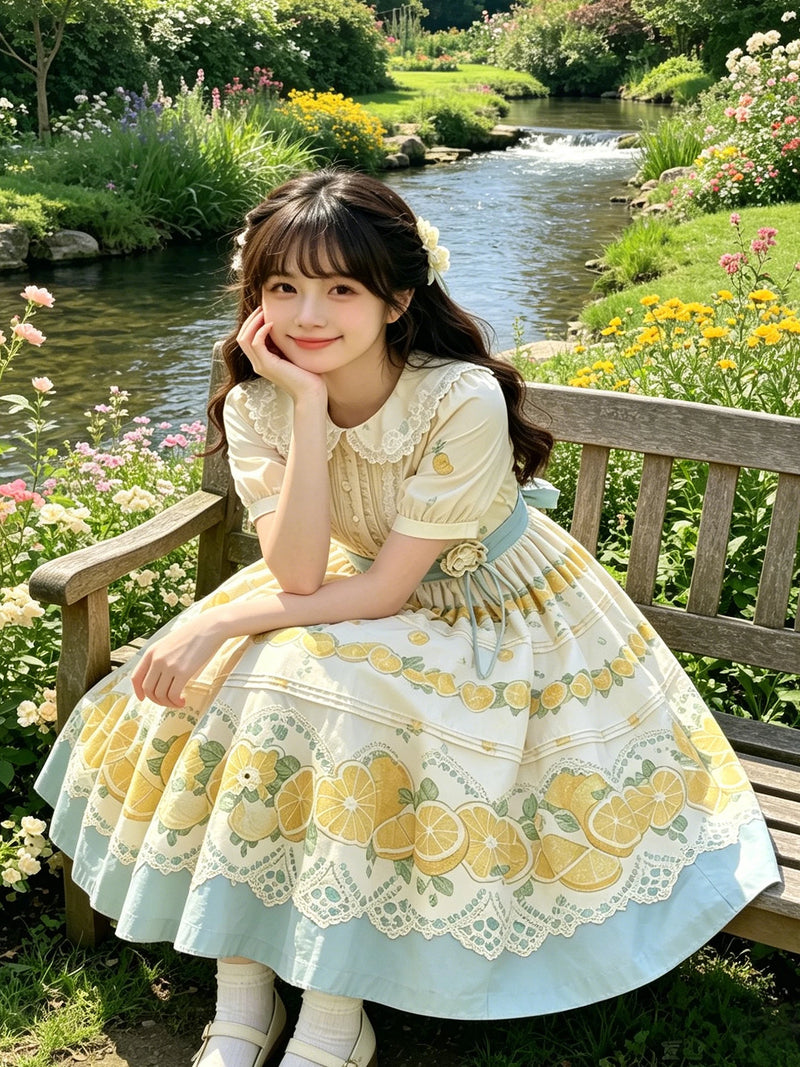 Yueele - Lemon Garden - Plus-Size Sweet Lolita OP Dress - detail view 3