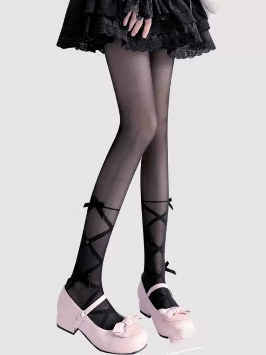 Fantasy Doll - Ballet Bow - Pink or Black Bow-Detail Tights