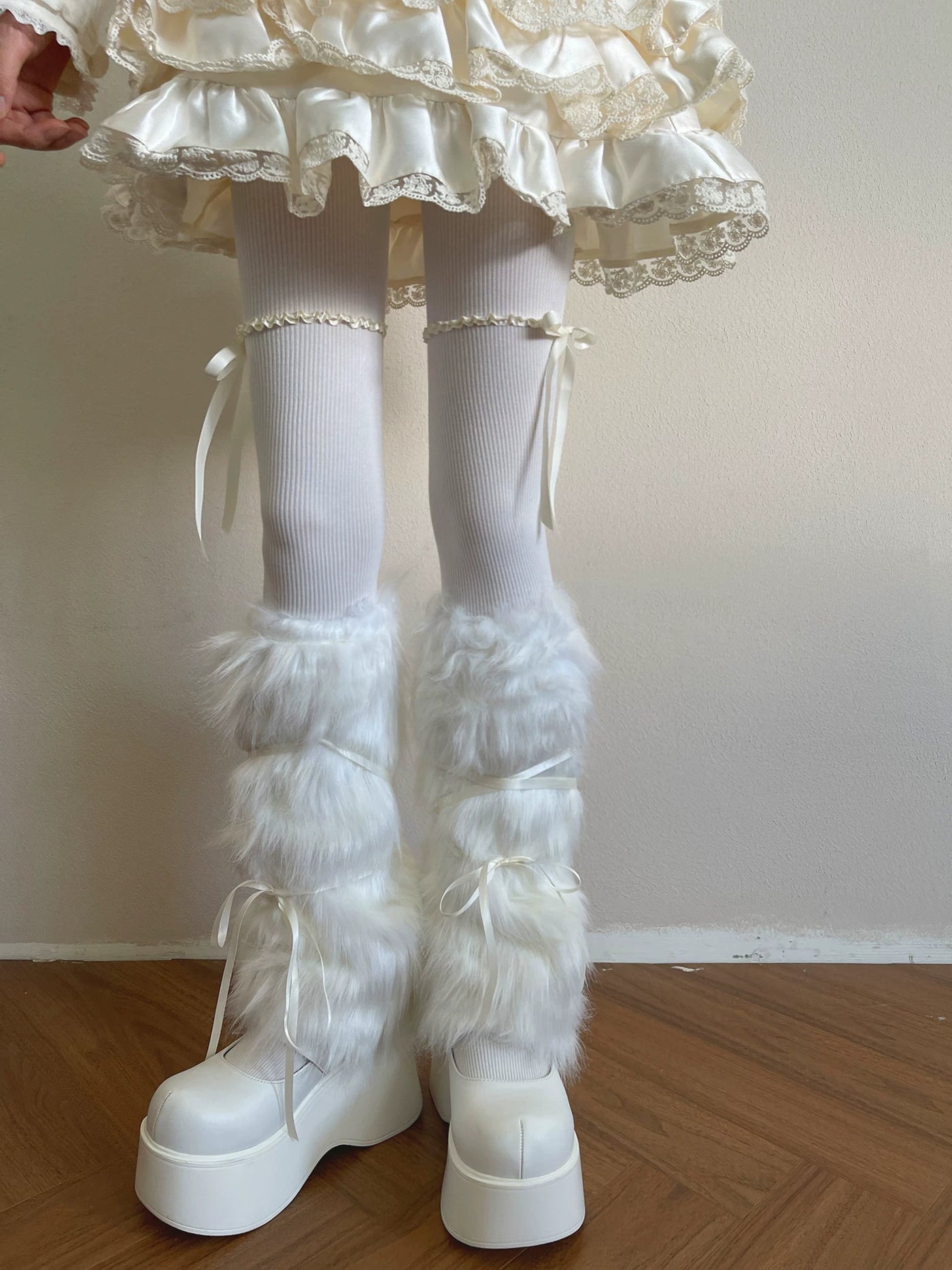 Sock Noble - Winter Fur - Long fur leg warmers with ribbon ties