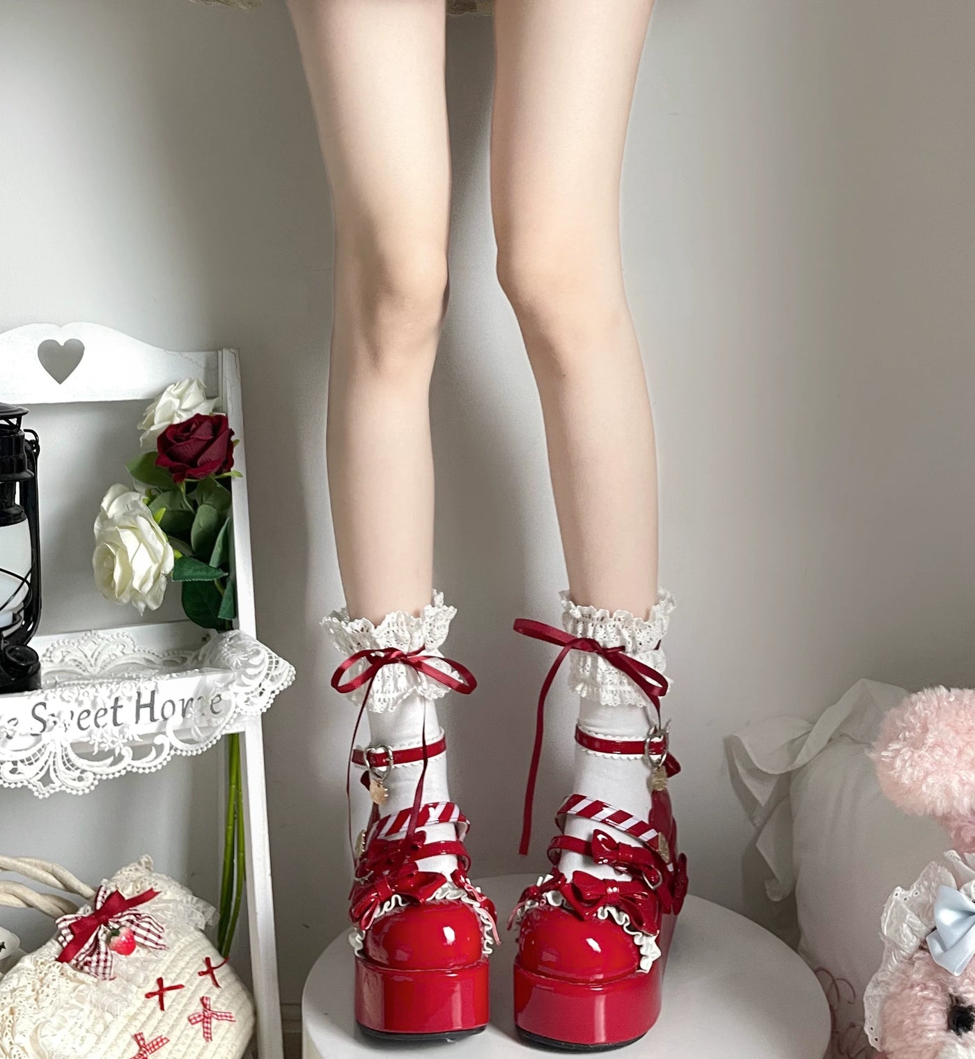 Fantasy Doll - Japanese Lace Bow - Short Cotton Socks with Lace Cuffs