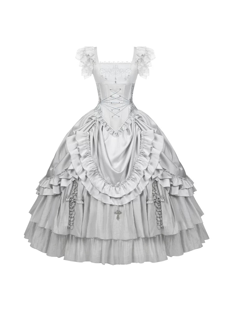 With PUJI - Humanoid Robot - Silver Gothic Lolita Mermaid Skirt Set detail view 5
