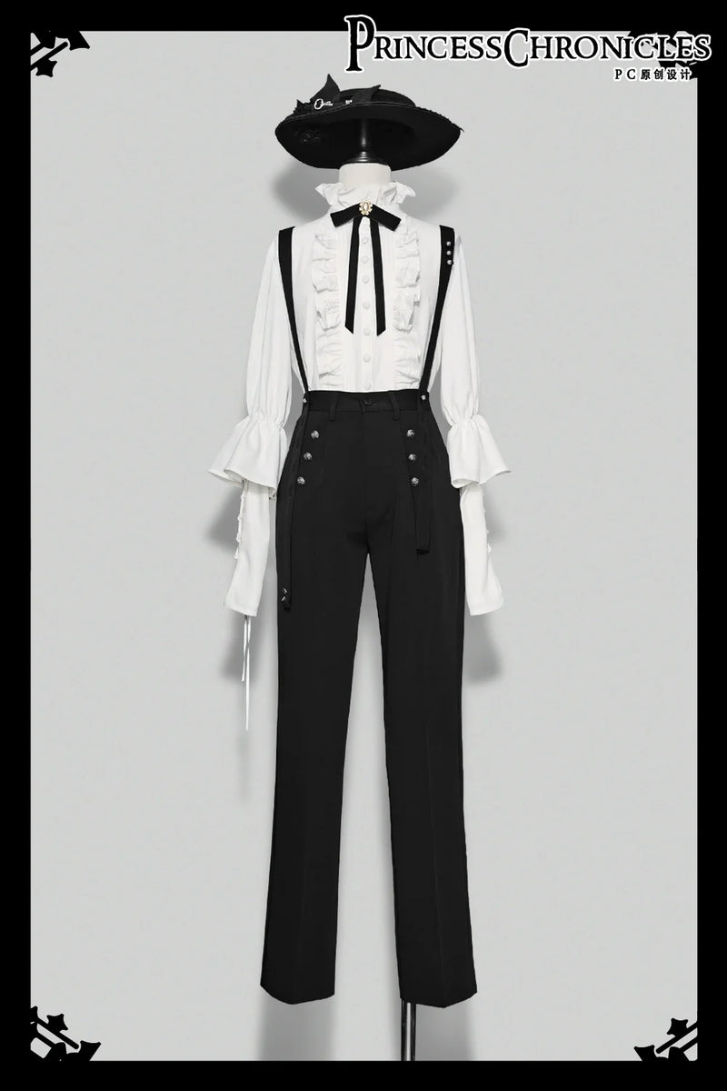 Princess Chronicles - Xuan Yin - Vintage Ouji Lolita White Shirt & Black Pants
