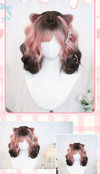 Dalao Home - Xianbo - gradient fringe curly wig - Xianbo pink-brown gradient
