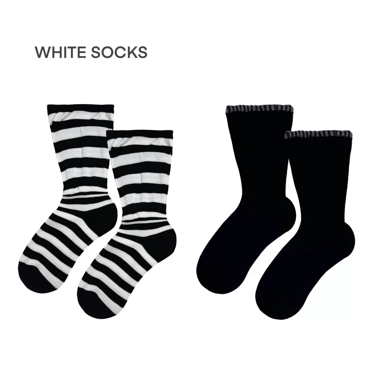 White Socks - Monochrome Stripe - Mid-Calf Slouch Socks with a Faux-Layered Finish