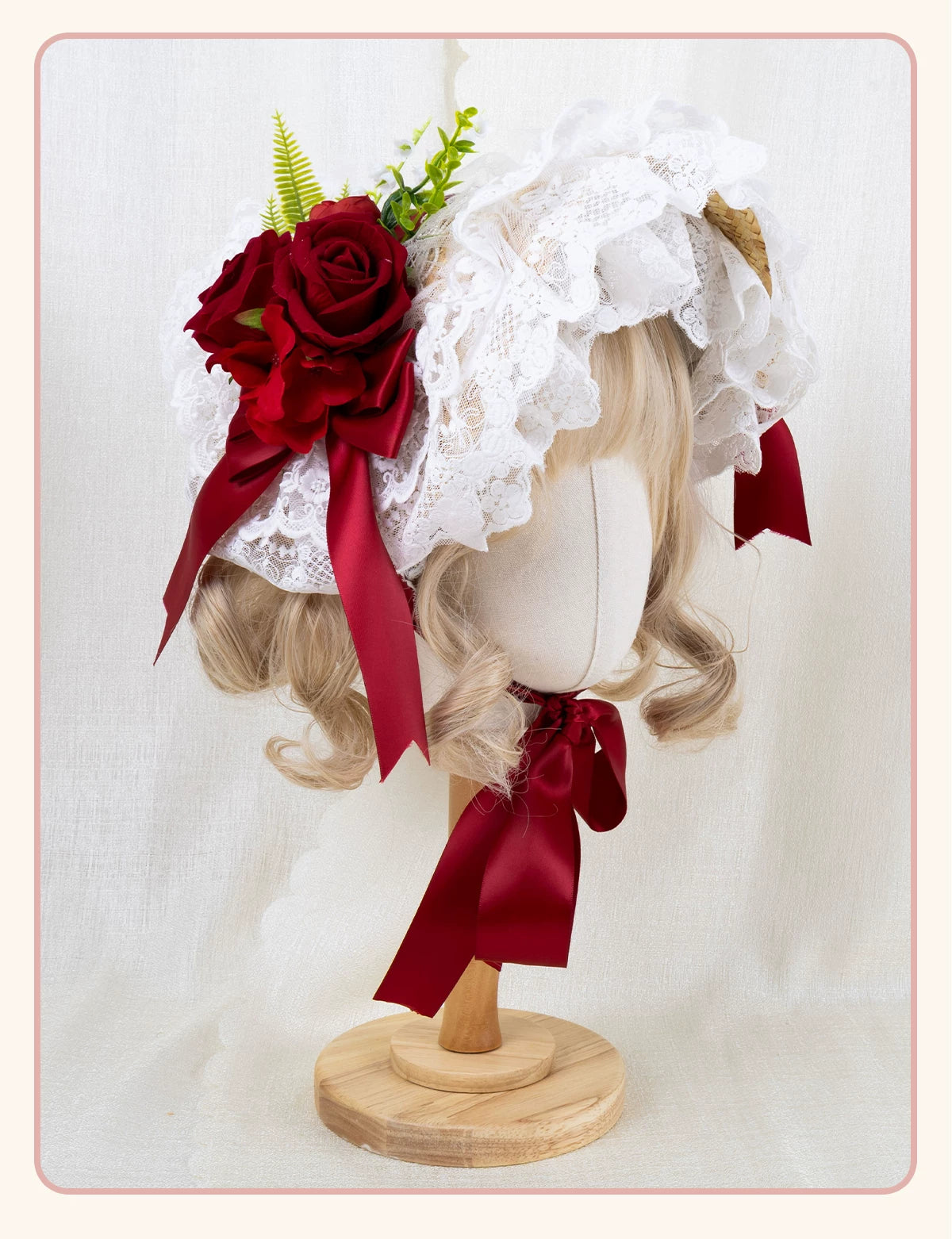Stardust Rose - Garden Lace Bow - Flat Straw Hat with Lace Trim and Large Bow